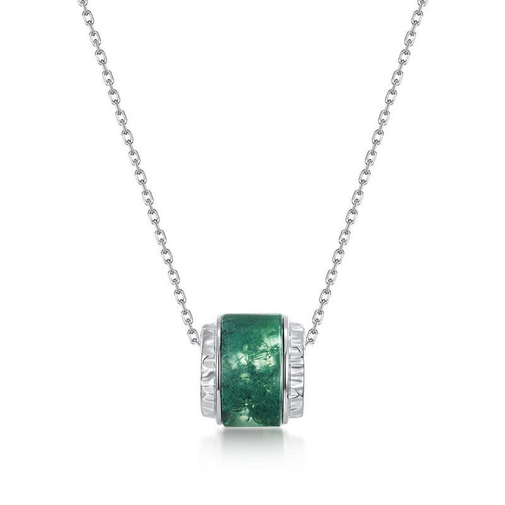 Collana con ciondolo a forma di rullo in agata muschiata naturale Olivenorma