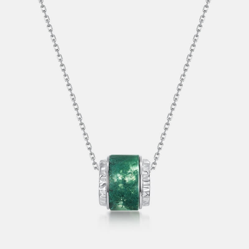 Collana con ciondolo a forma di rullo in agata muschiata naturale Olivenorma