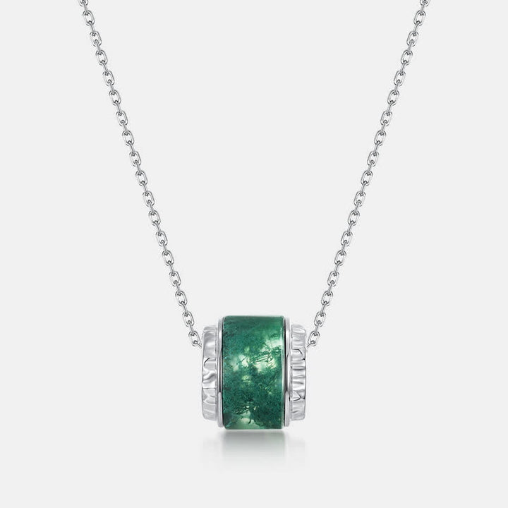 Collana con ciondolo a forma di rullo in agata muschiata naturale Olivenorma