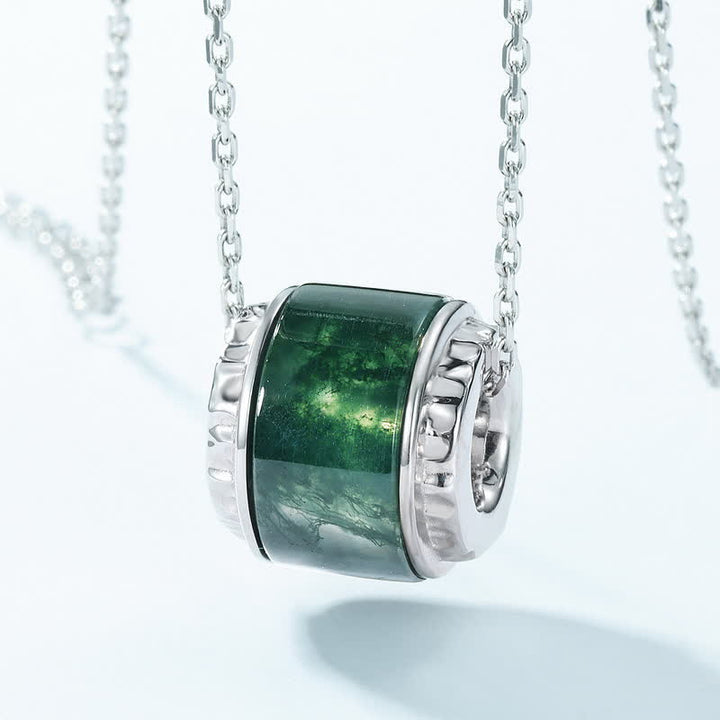 Collana con ciondolo a forma di rullo in agata muschiata naturale Olivenorma