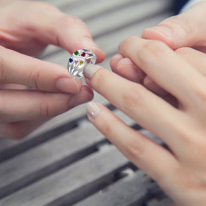 Olivenorma Anello con nome personalizzato in argento sterling 925 con pietra portafortuna