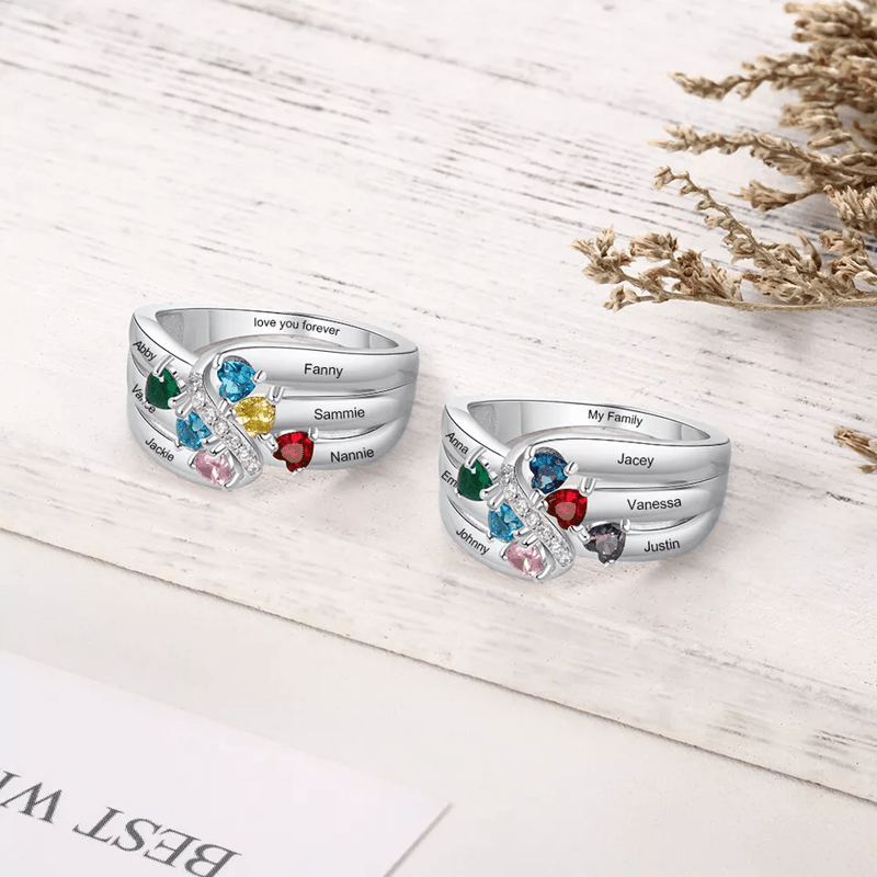 Olivenorma Anello con nome personalizzato in argento sterling 925 con pietra portafortuna