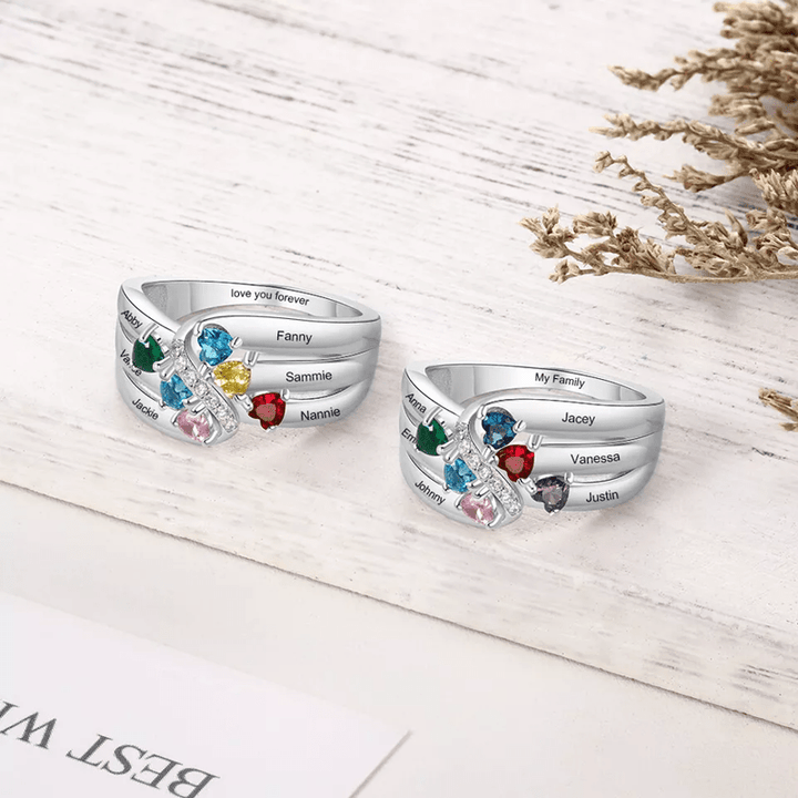 Olivenorma Anello con nome personalizzato in argento sterling 925 con pietra portafortuna
