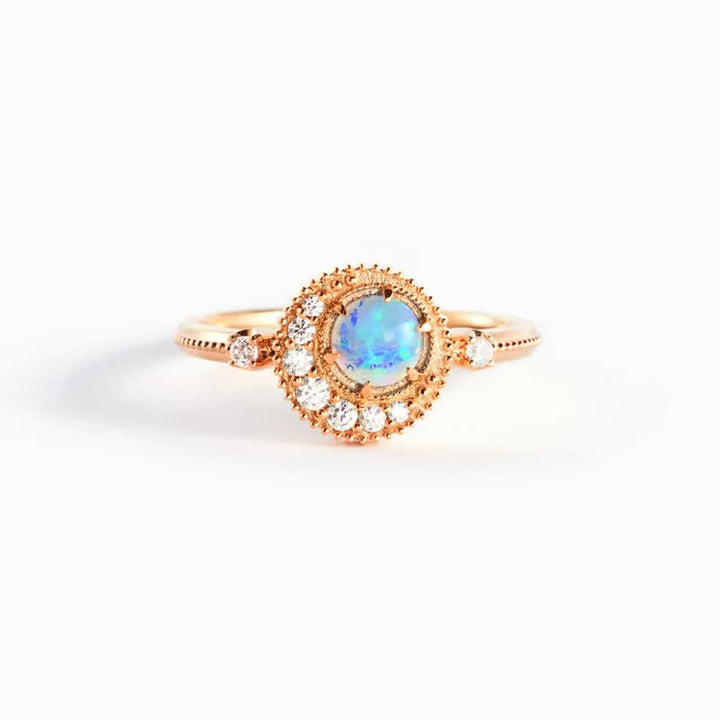 Anello Olivenorma con opale naturale e zircone bianco luna pianeta