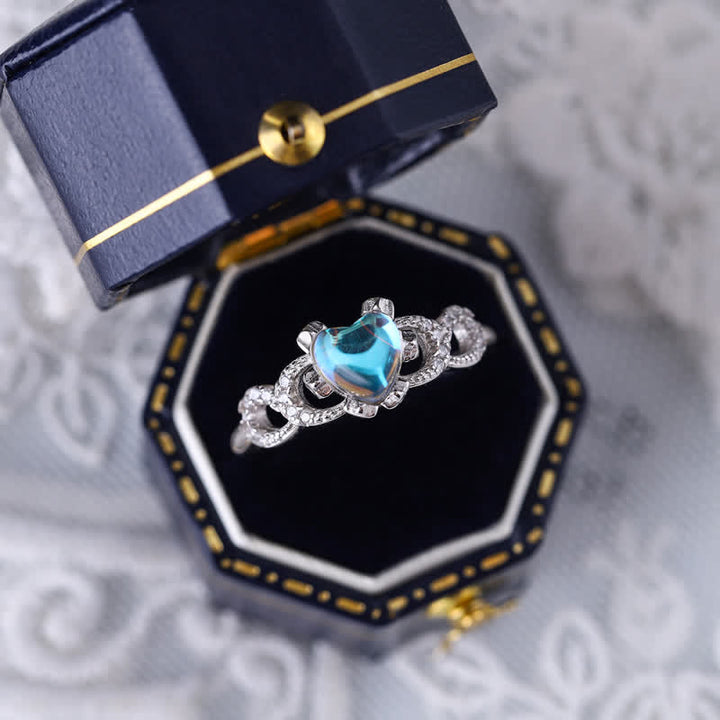 Anello regolabile aperto a forma di cuore in argento sterling con pietra di luna Olivenorma