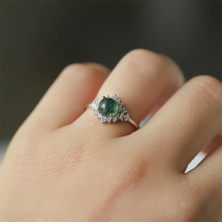 Anello girasole in agata muschiata naturale Olivenorma