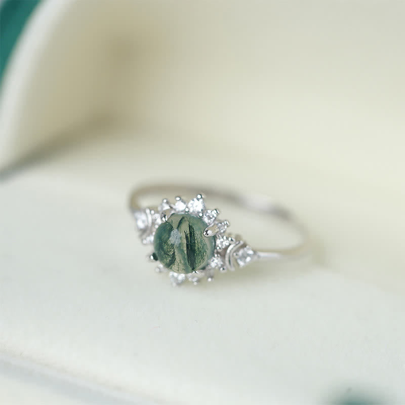Anello girasole in agata muschiata naturale Olivenorma