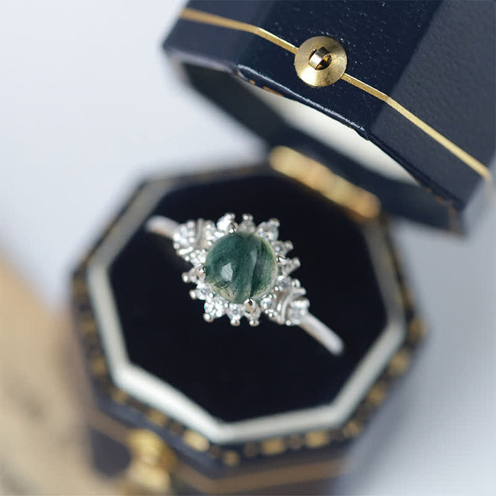 Anello girasole in agata muschiata naturale Olivenorma