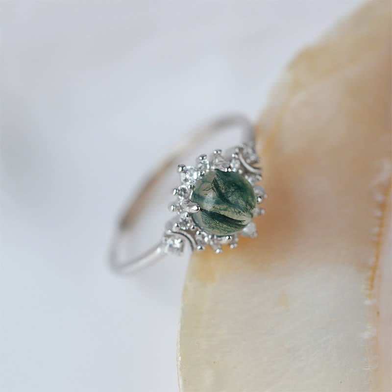 Anello girasole in agata muschiata naturale Olivenorma