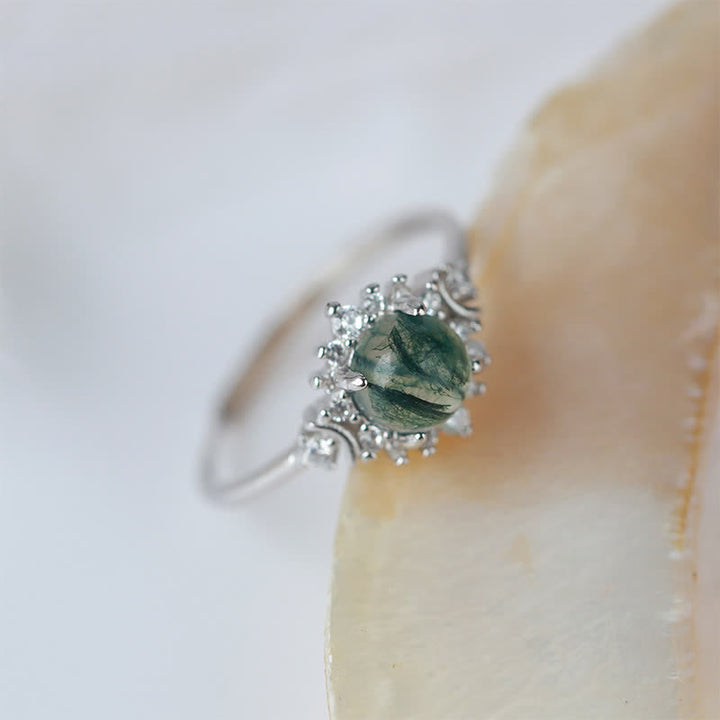 Anello girasole in agata muschiata naturale Olivenorma