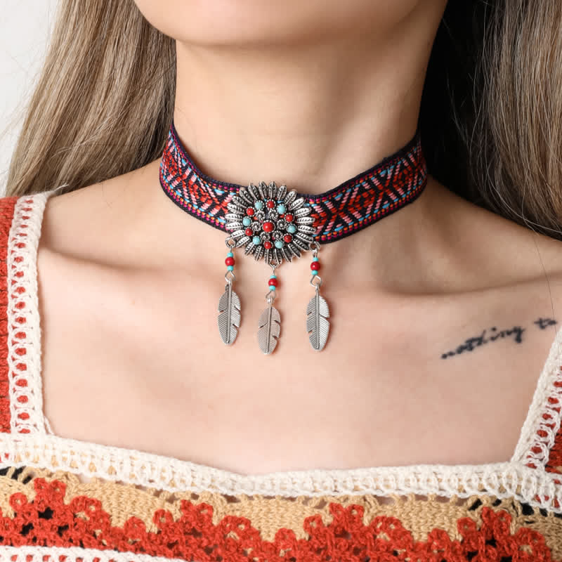 Collana con ciondolo turchese con cinturino in Boemia intrecciato in corda di cotone Olivenorma