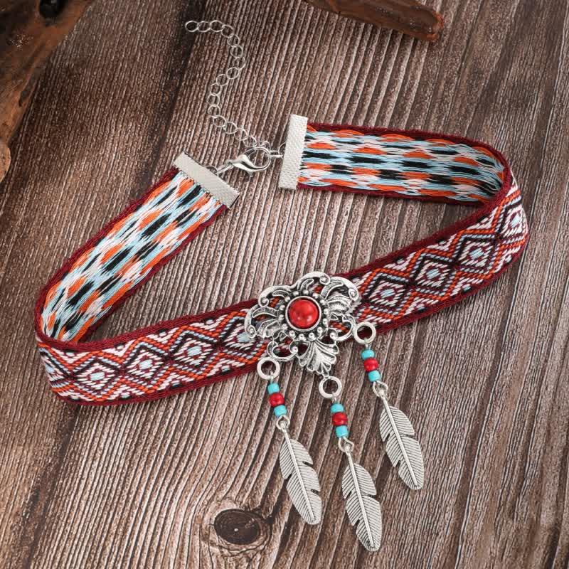 Collana con ciondolo turchese con cinturino in Boemia intrecciato in corda di cotone Olivenorma
