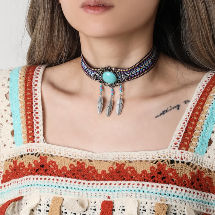 Collana con ciondolo turchese con cinturino in Boemia intrecciato in corda di cotone Olivenorma