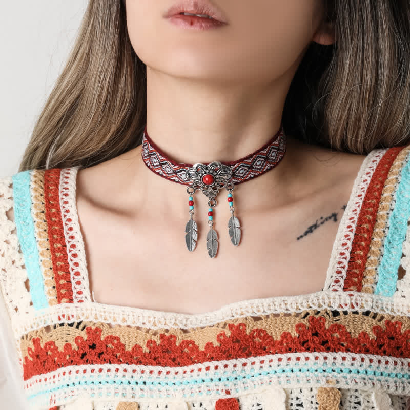 Collana con ciondolo turchese con cinturino in Boemia intrecciato in corda di cotone Olivenorma