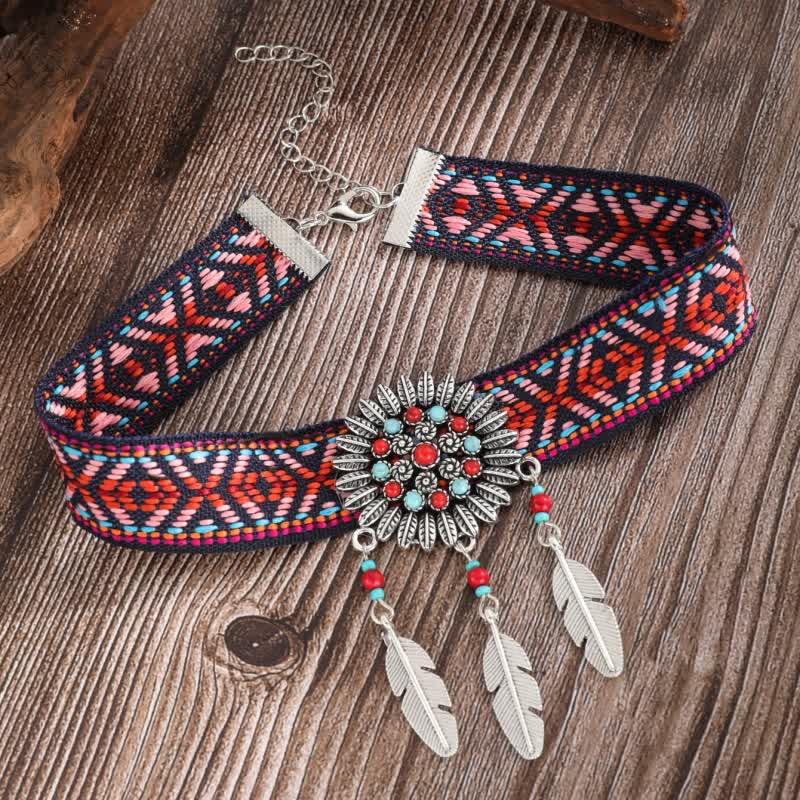 Collana con ciondolo turchese con cinturino in Boemia intrecciato in corda di cotone Olivenorma