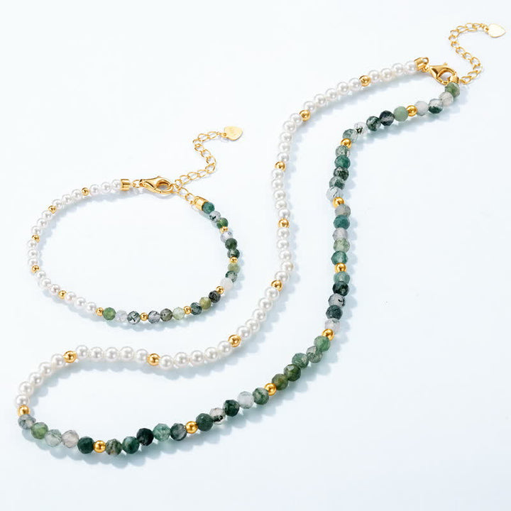 Olivenorma Moss Agate Perle d'acqua dolce Collana Bracciale Gioielli Set