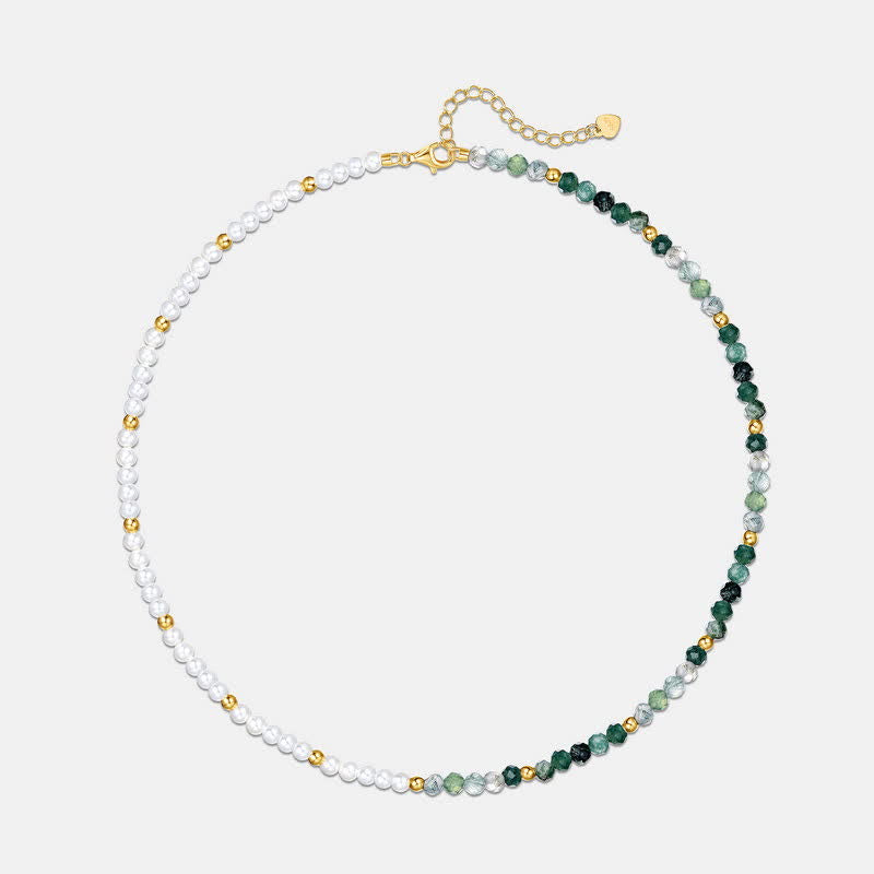 Olivenorma Moss Agate Perle d'acqua dolce Collana Bracciale Gioielli Set