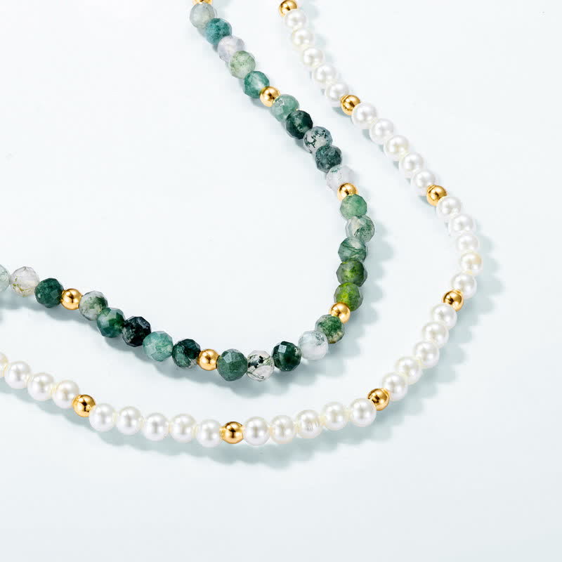 Olivenorma Moss Agate Perle d'acqua dolce Collana Bracciale Gioielli Set