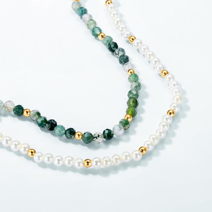 Olivenorma Moss Agate Perle d'acqua dolce Collana Bracciale Gioielli Set