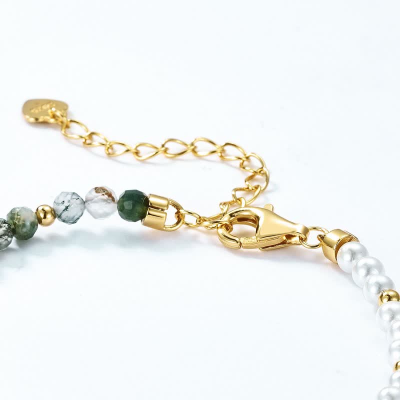 Olivenorma Moss Agate Perle d'acqua dolce Collana Bracciale Gioielli Set