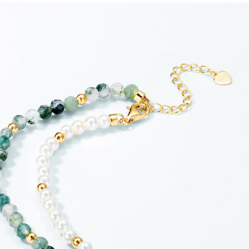 Olivenorma Moss Agate Perle d'acqua dolce Collana Bracciale Gioielli Set