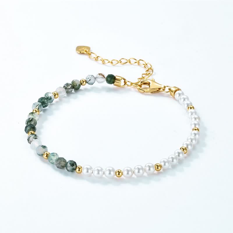 Olivenorma Moss Agate Perle d'acqua dolce Collana Bracciale Gioielli Set