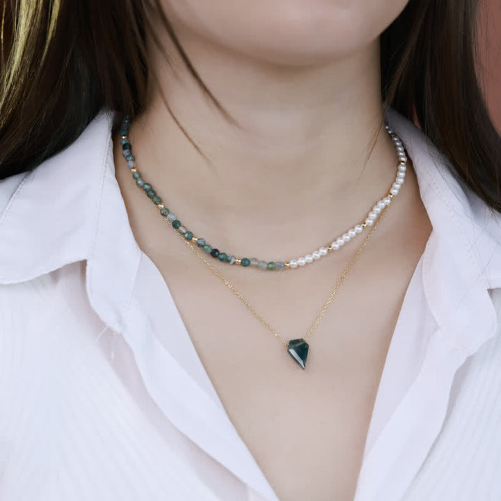 Olivenorma Moss Agate Perle d'acqua dolce Collana Bracciale Gioielli Set