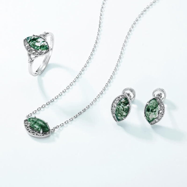 Olivenorma orecchini collana anello set di gioielli in agata muschiata argento