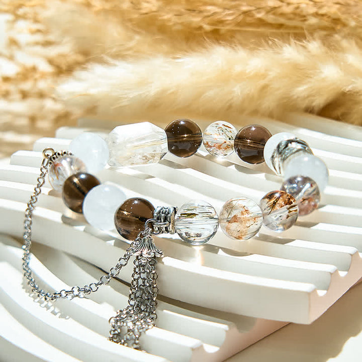 Bracciale con ciondolo a nappa con catena in quarzo fumé Olivenorma 
