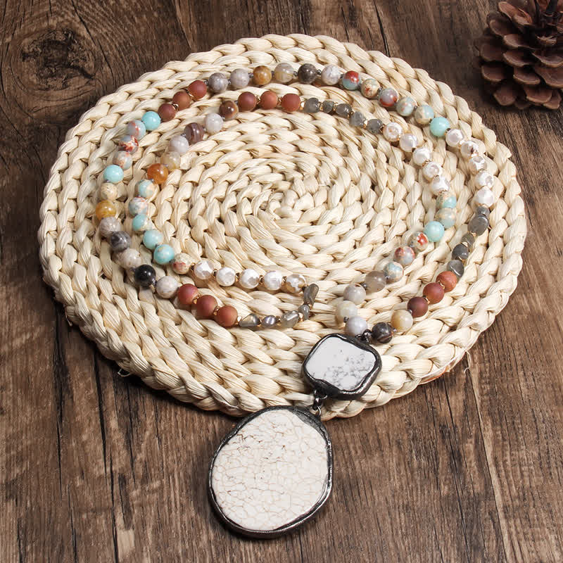 Olivenorma Collana con ciondolo in perline di agata bianca e turchese da 8 mm