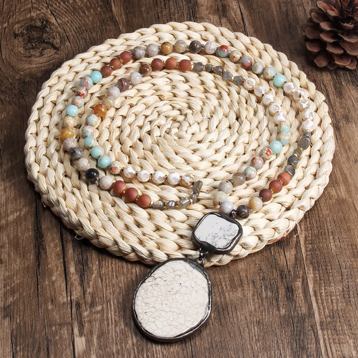 Olivenorma Collana con ciondolo in perline di agata bianca e turchese da 8 mm