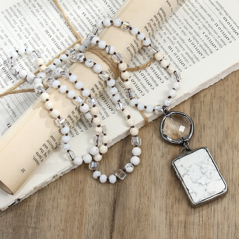 Collana con ciondolo quadrato in perline di pietra naturale Olivenorma