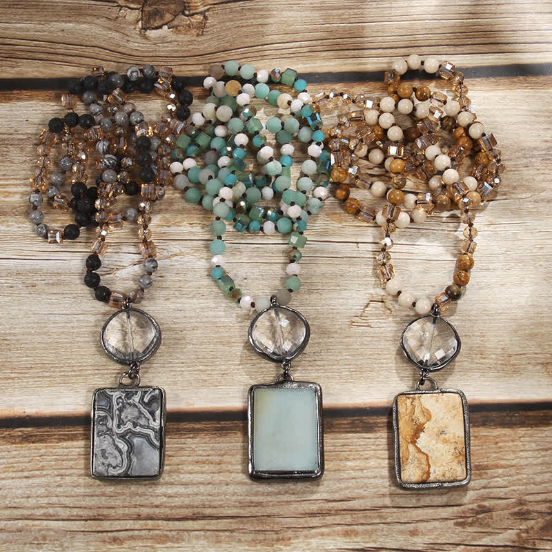 Collana con ciondolo quadrato in perline di pietra naturale Olivenorma