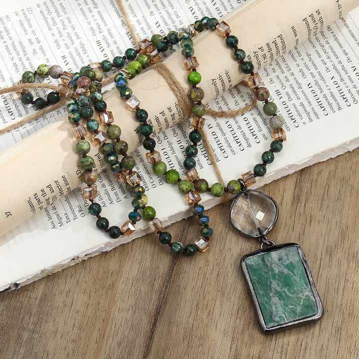 Collana con ciondolo quadrato in perline di pietra naturale Olivenorma