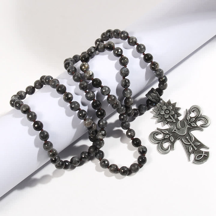 Olivenorma Perline di pietra lavica labradorite da 8 mm Collana con ciondolo a croce