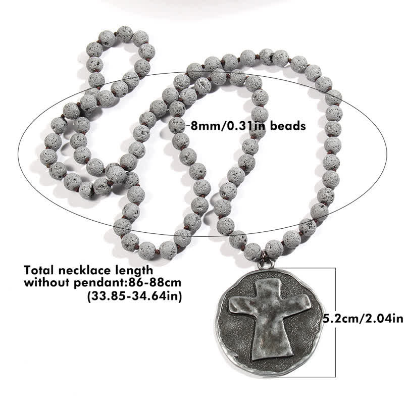 Olivenorma Perline di pietra lavica labradorite da 8 mm Collana con ciondolo a croce