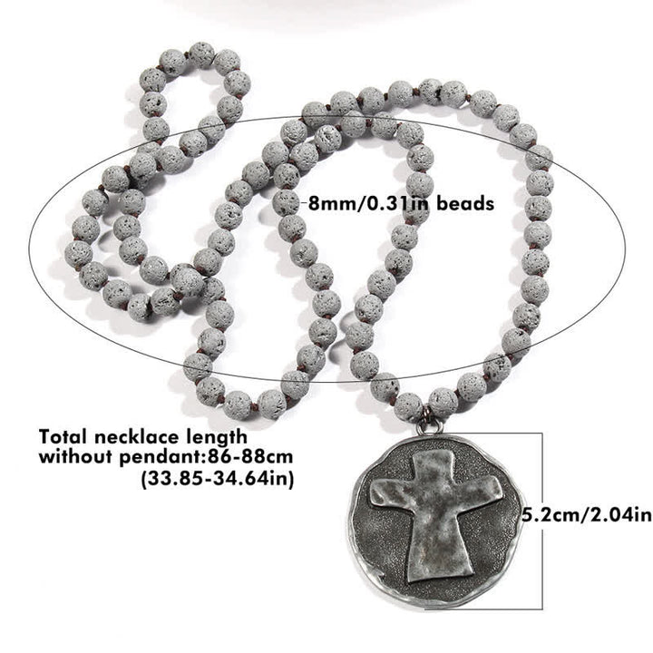 Olivenorma Perline di pietra lavica labradorite da 8 mm Collana con ciondolo a croce