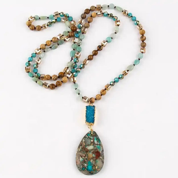 Collana con ciondolo a goccia in cristallo a grappolo di perle di pietra dell'imperatore Olivenorma
