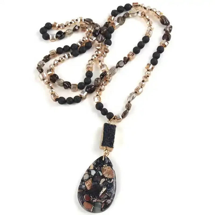 Collana con ciondolo a goccia in cristallo a grappolo di perle di pietra dell'imperatore Olivenorma