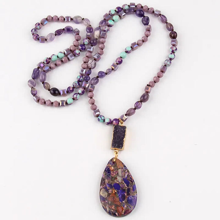 Collana con ciondolo a goccia in cristallo a grappolo di perle di pietra dell'imperatore Olivenorma