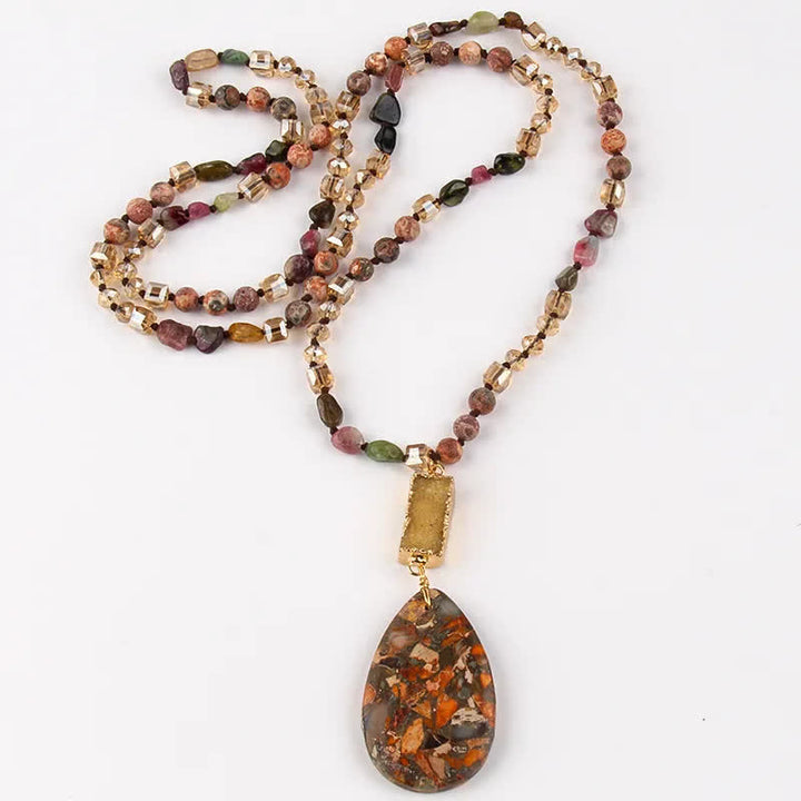 Collana con ciondolo a goccia in cristallo a grappolo di perle di pietra dell'imperatore Olivenorma