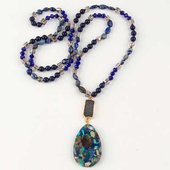 Collana con ciondolo a goccia in cristallo a grappolo di perle di pietra dell'imperatore Olivenorma