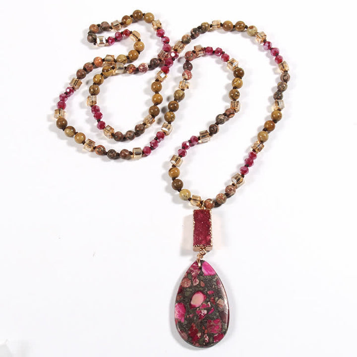 Collana con ciondolo a goccia in cristallo a grappolo di perle di pietra dell'imperatore Olivenorma