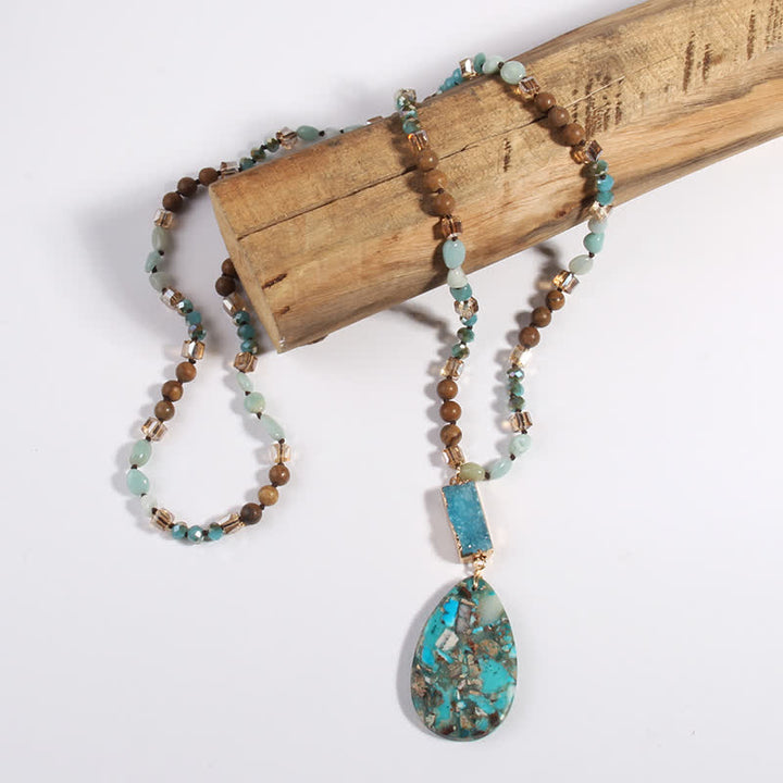 Collana con ciondolo a goccia in cristallo a grappolo di perle di pietra dell'imperatore Olivenorma