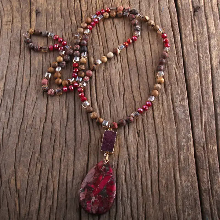 Collana con ciondolo a goccia in cristallo a grappolo di perle di pietra dell'imperatore Olivenorma
