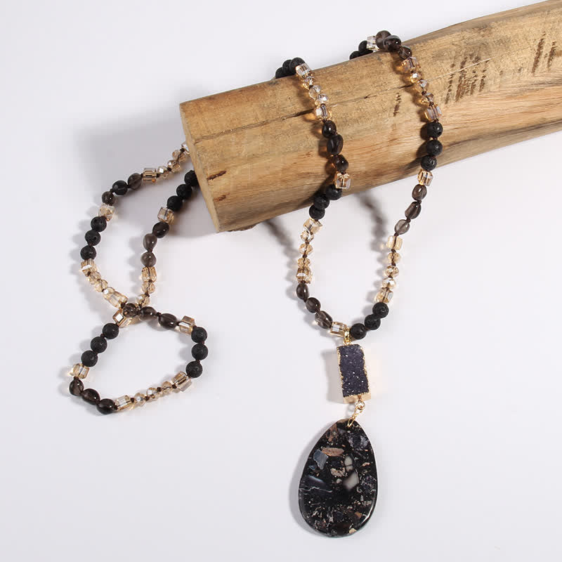 Collana con ciondolo a goccia in cristallo a grappolo di perle di pietra dell'imperatore Olivenorma