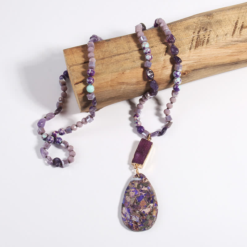 Collana con ciondolo a goccia in cristallo a grappolo di perle di pietra dell'imperatore Olivenorma