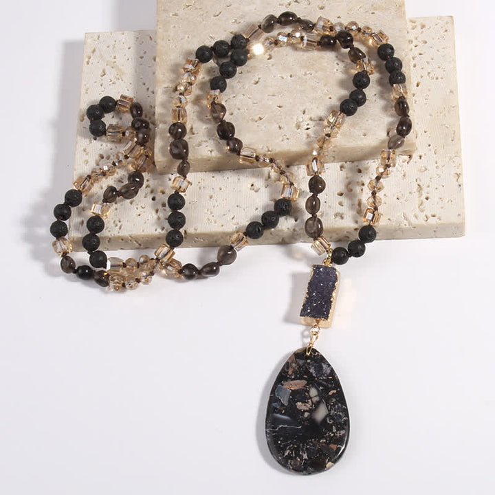 Collana con ciondolo a goccia in cristallo a grappolo di perle di pietra dell'imperatore Olivenorma