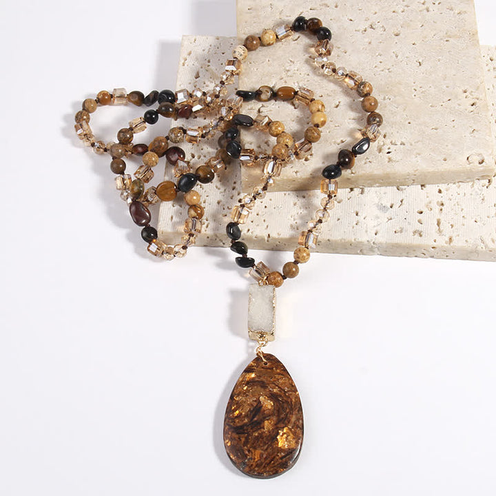Collana con ciondolo a goccia in cristallo a grappolo di perle di pietra dell'imperatore Olivenorma