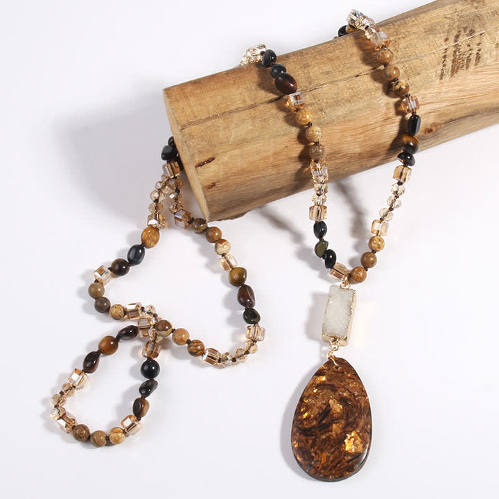 Collana con ciondolo a goccia in cristallo a grappolo di perle di pietra dell'imperatore Olivenorma